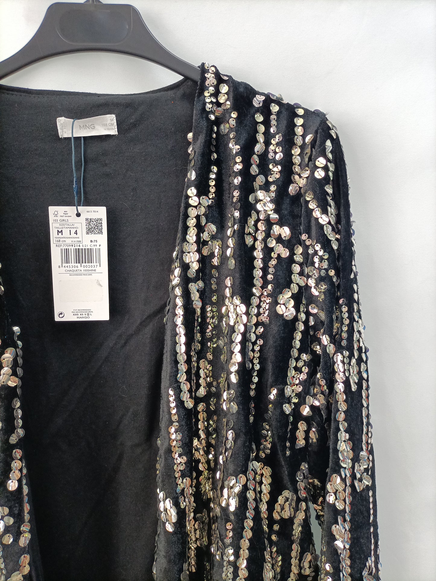 MANGO. Chaqueta negra lentejuelas T.m