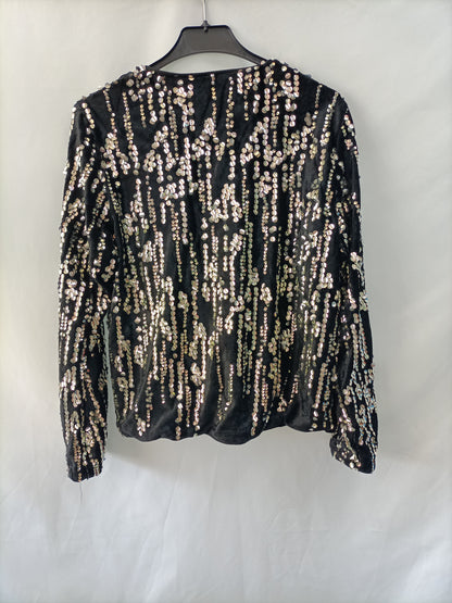 MANGO. Chaqueta negra lentejuelas T.m