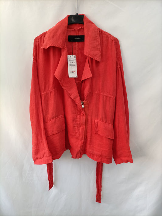 ZARA. Chaqueta roja lino  T.m