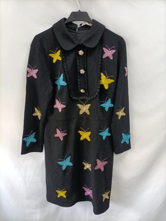 ROSASROJAS. Black butterfly dress, size XL.