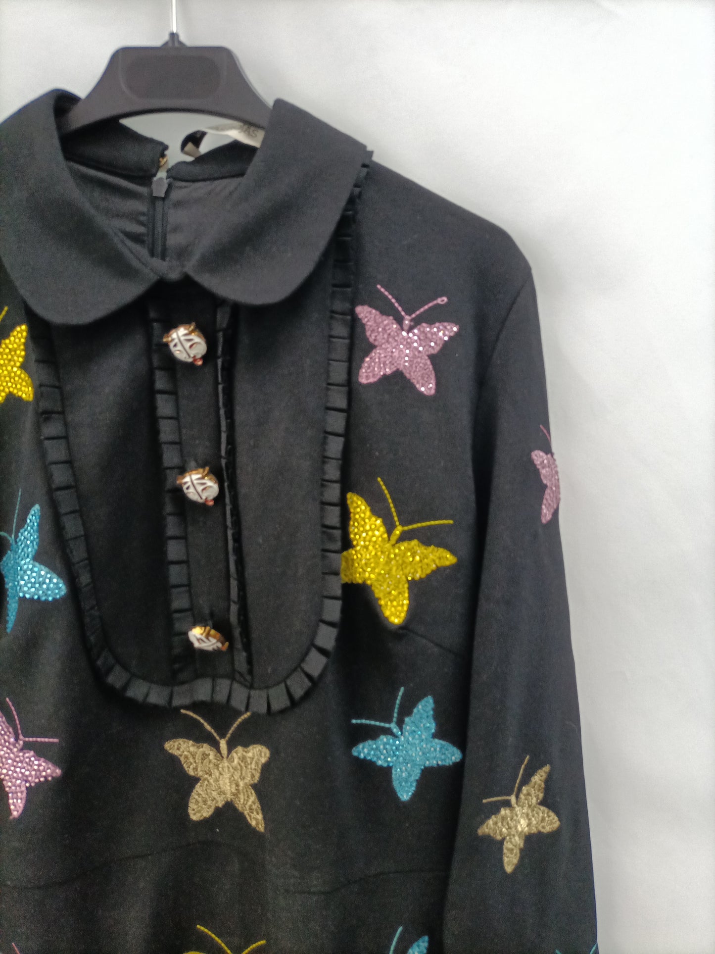 ROSASROJAS. Black butterfly dress, size XL.