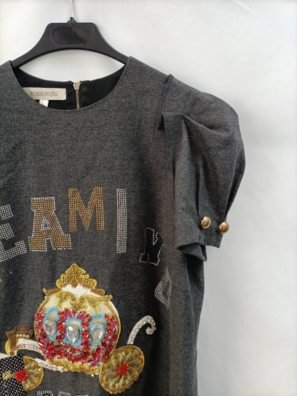 ROSASROJAS. Vestidos gris pedrería T.l