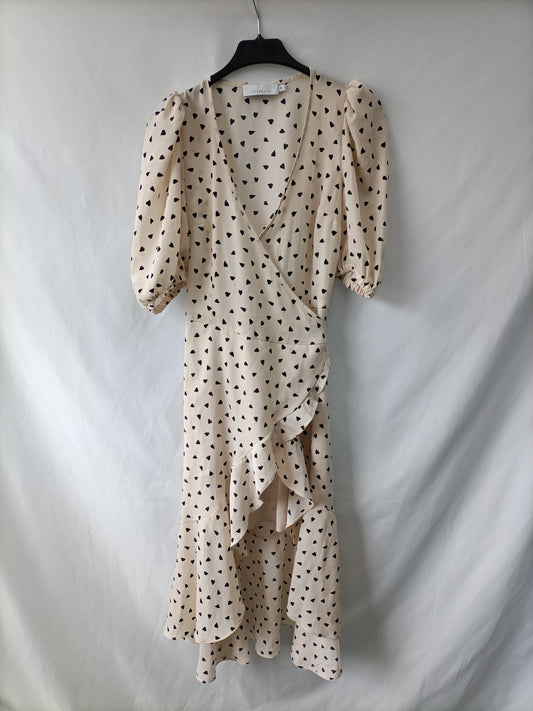 LAURELLA. Vestido beige corazones T.s