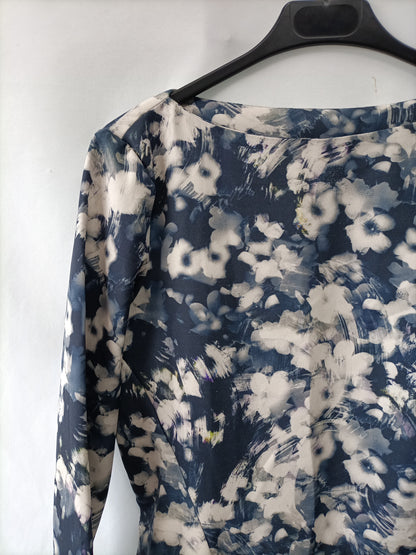 ZARA.Vestido azul flores blancas neopreno fino T.s