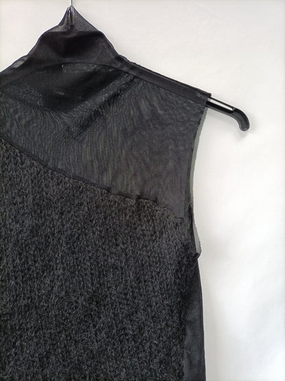 RAFSOCOLLECTIONBCN. Top negro doble textura T.xs