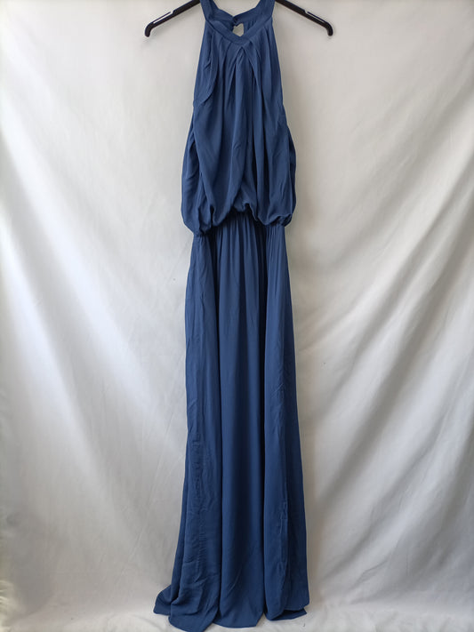 MANGO. Flowy blue halterneck long dress S.xs