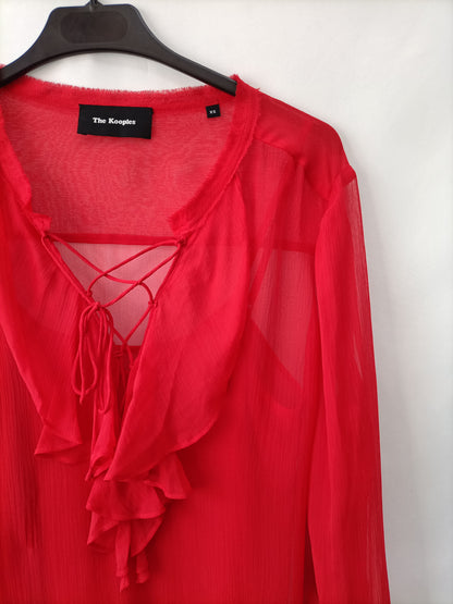 THE KOOPLE. Red silk blouse with ruffles Ts