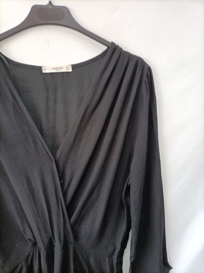 MANGO. Black Fluid Tm Jumpsuit