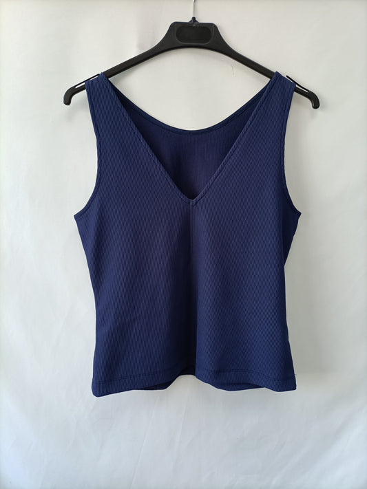 BIMANI. Top azul canalé. T.m