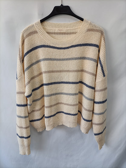 WHITE&ONE.  Jersey beige rayas T.m