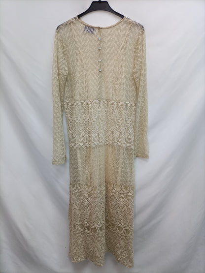 ZARA. Vestido beige bordado  T.s