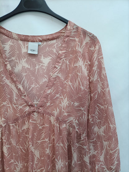 ICHI. Vestido midi rosa hojas T.s