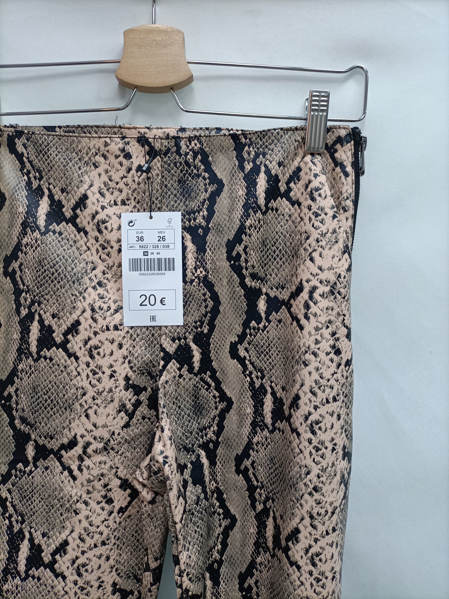 LEFTIES. Animal print faux leather trousers, size 36