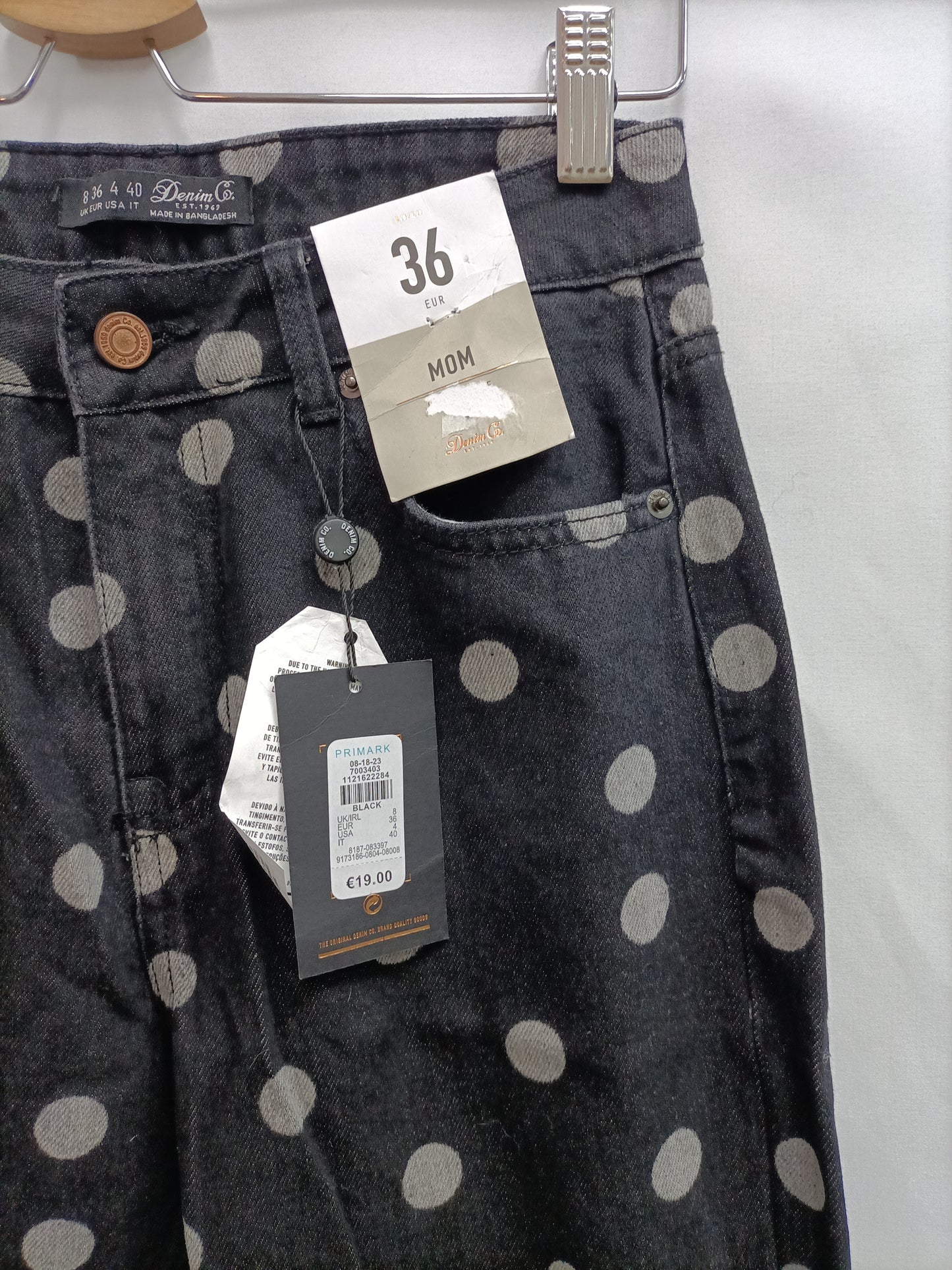 PRIMARK. Pantalón negro lunares T.36