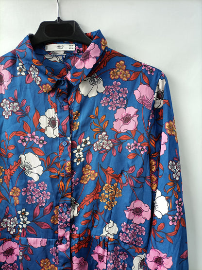 MANGO. Vestido azul flores T.m
