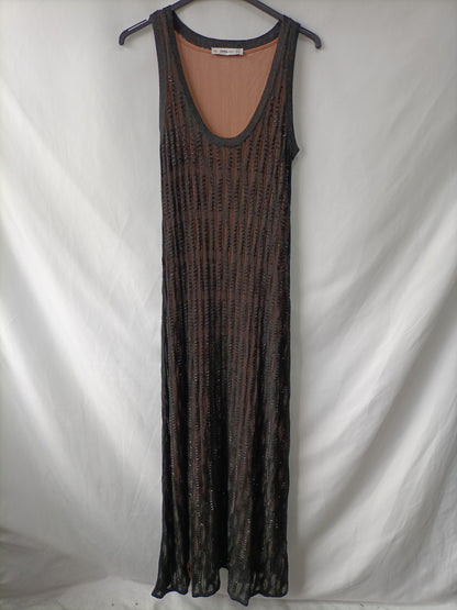 ZARA. Vestido largo pedrería T.s