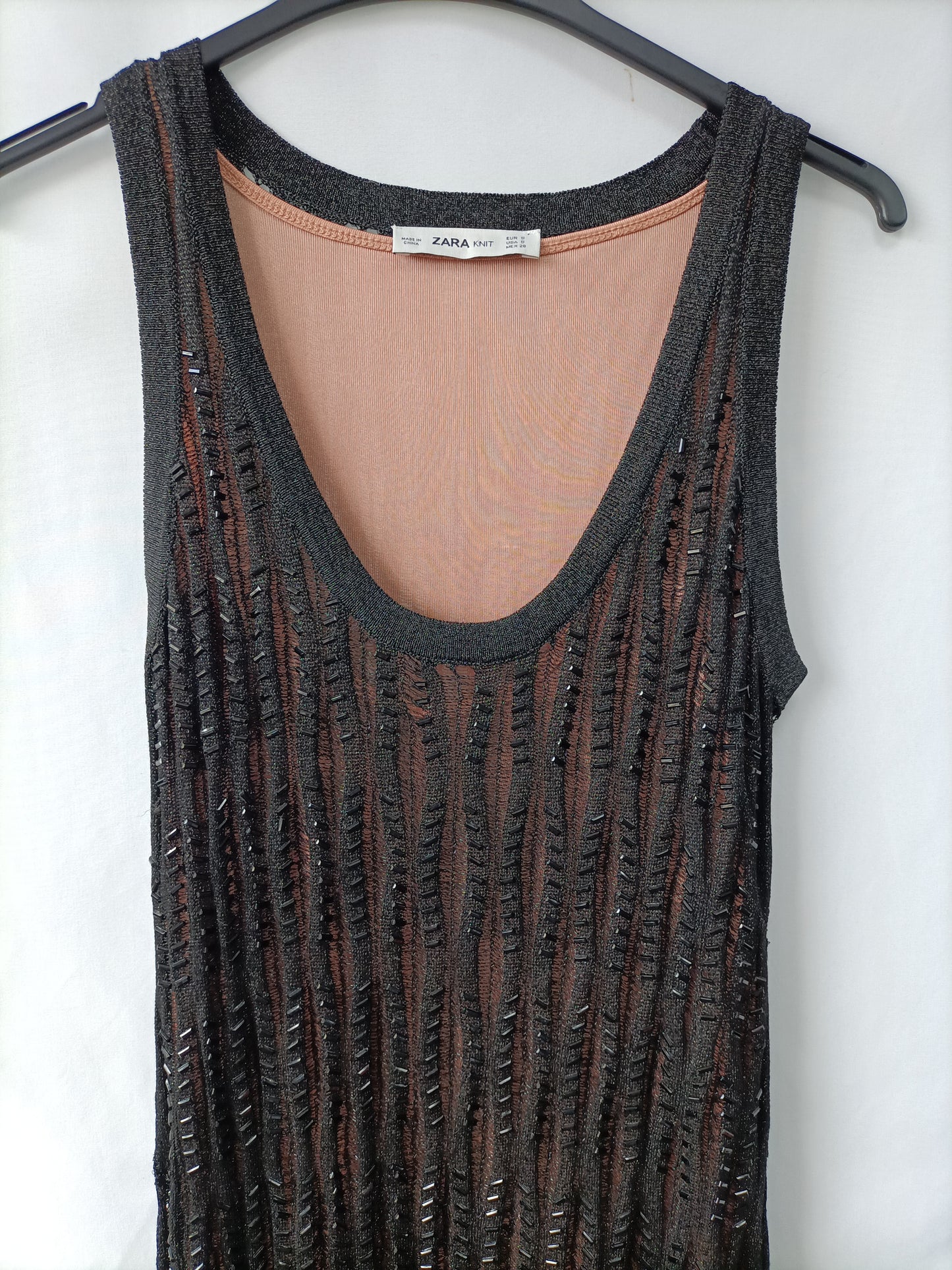 ZARA. Vestido largo pedrería T.s