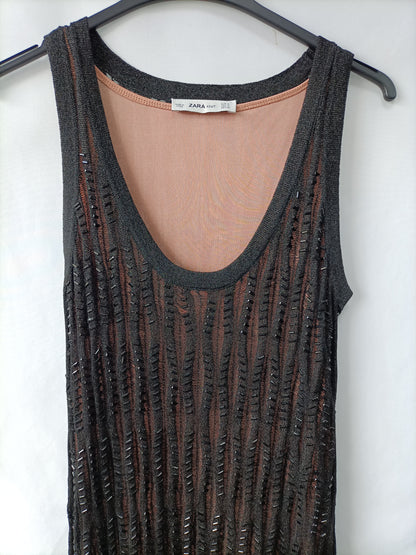 ZARA. Vestido largo pedrería T.s