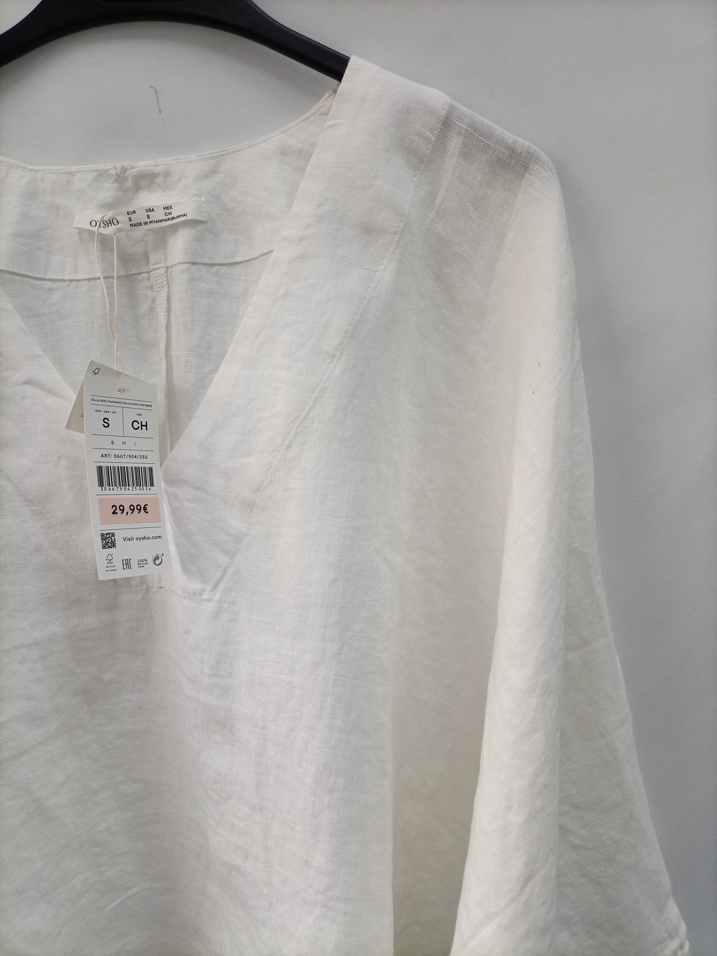 OYSHO. Blusa blanco lino T.s