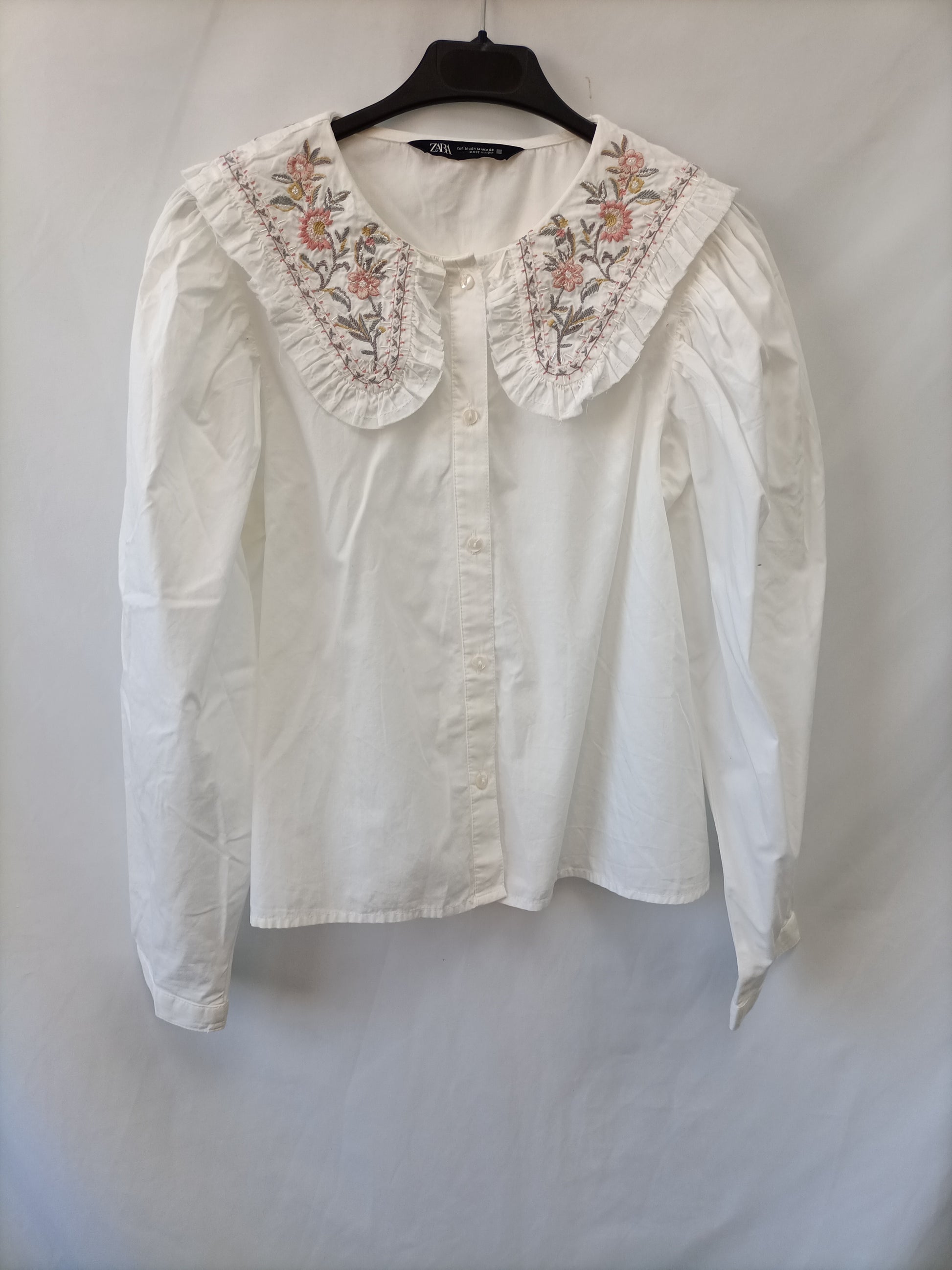 Blusas Camisa Cuello Bordado Zara CAMISA BORDADOS PERFORADOS Azul