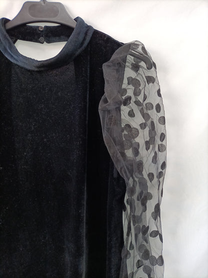 ZARA. Vestido mangad plumeti T.l