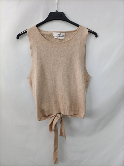 MANGO. Top beige algodón T.s