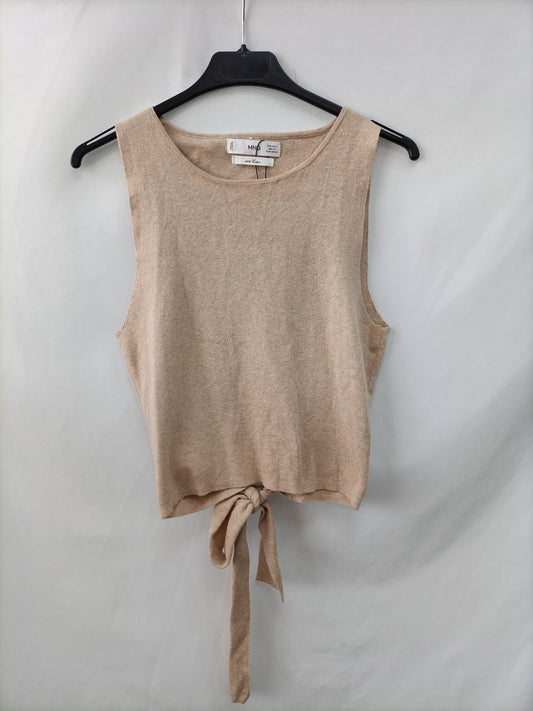 MANGO. Top beige algodón T.s
