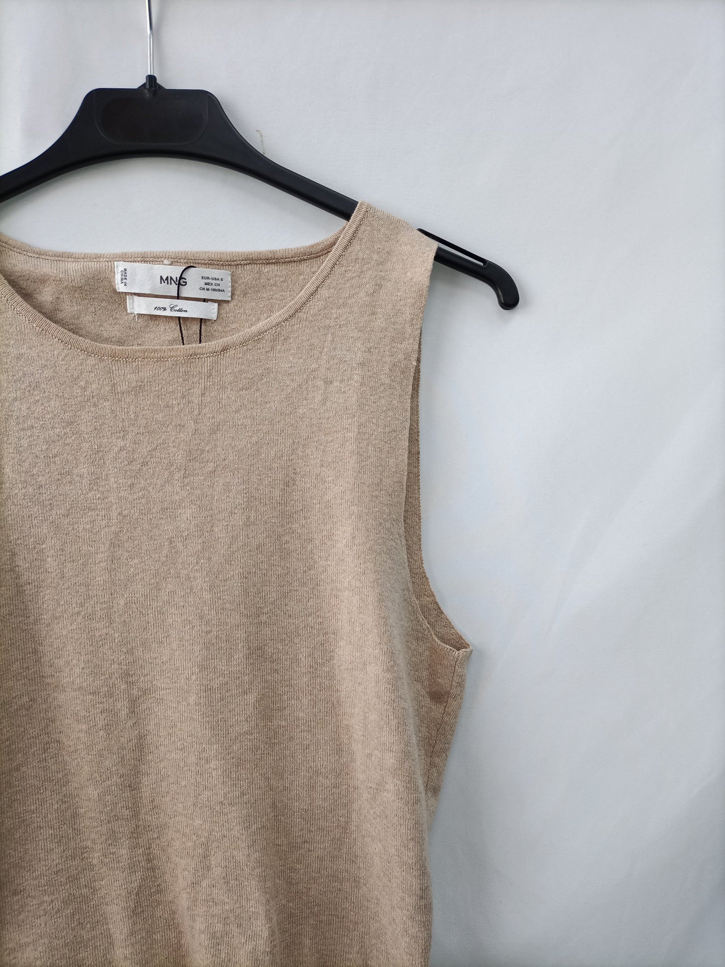 MANGO. Top beige algodón T.s