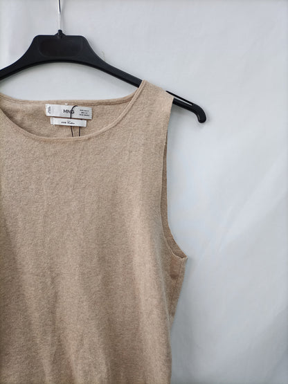 MANGO. Top beige algodón T.s