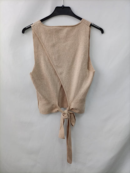 MANGO. Top beige algodón T.s