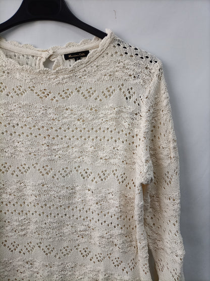 MASSIMO DUTTI. Top beige croche T.s