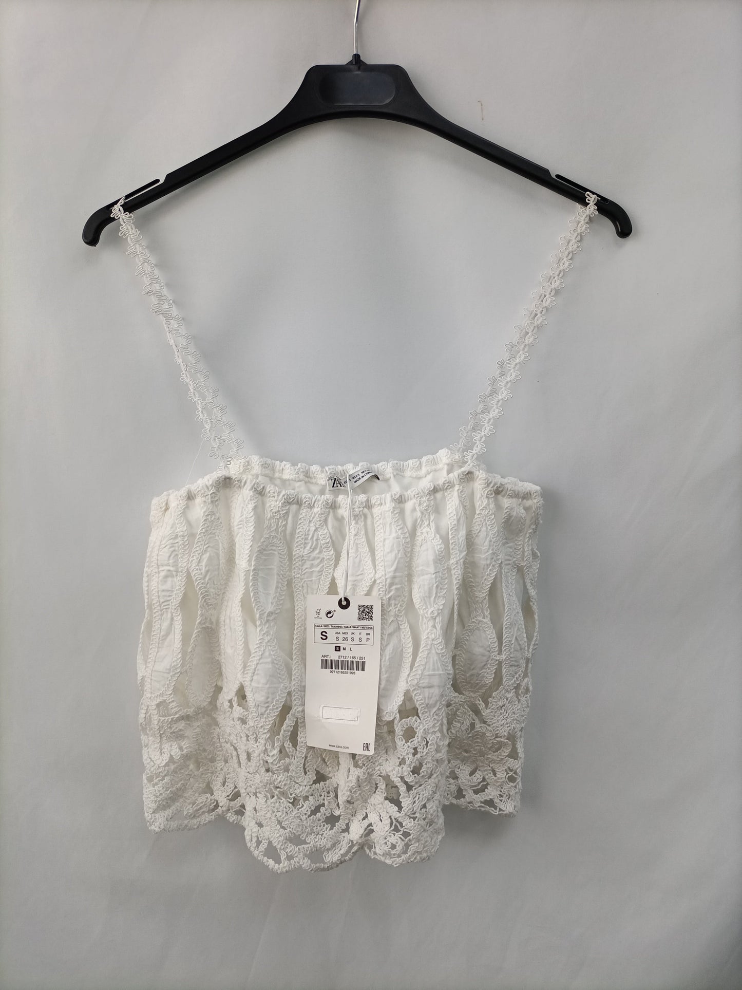ZARA. Top blanco croché T.s