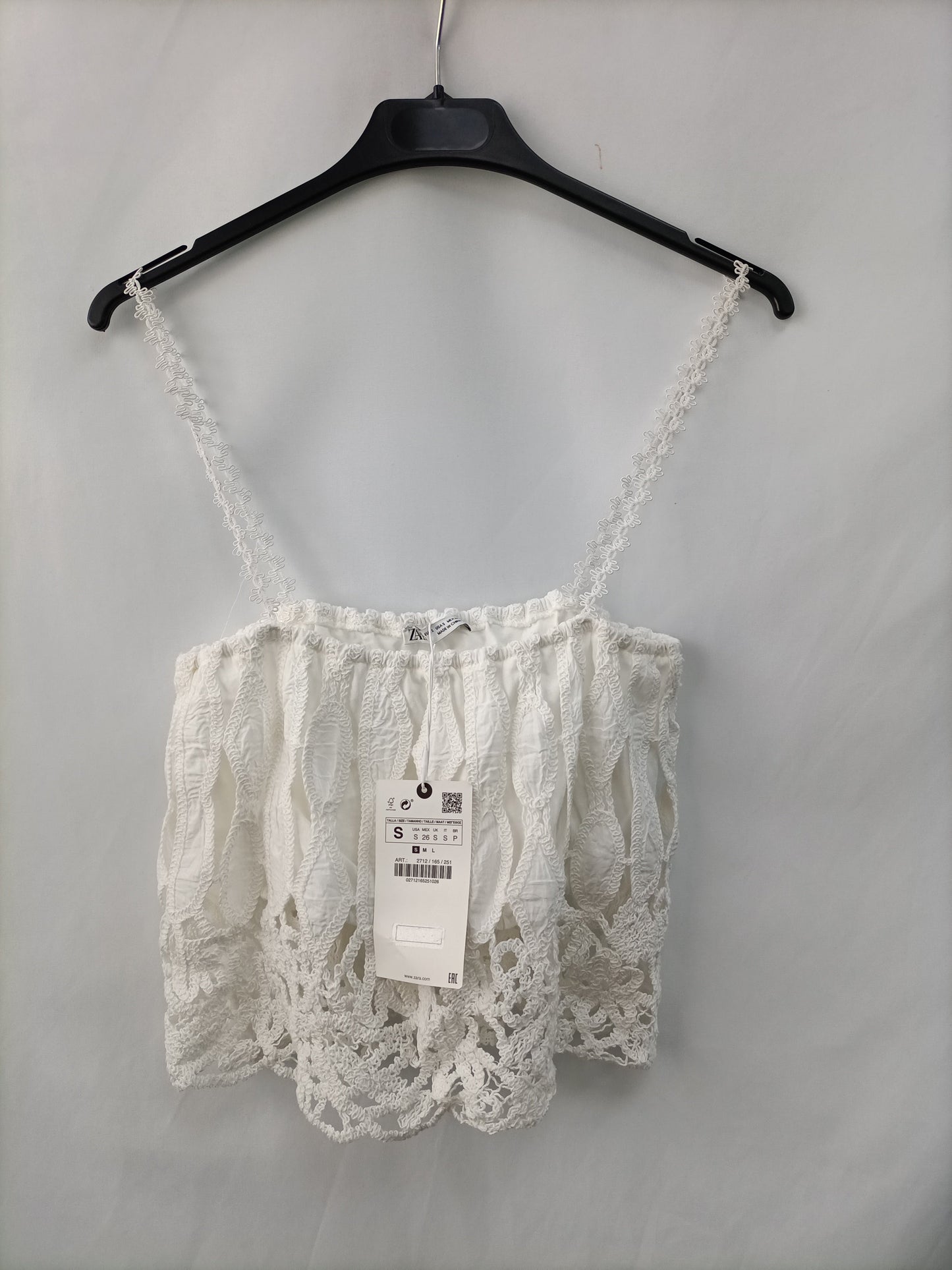 ZARA. Top blanco croché T.s