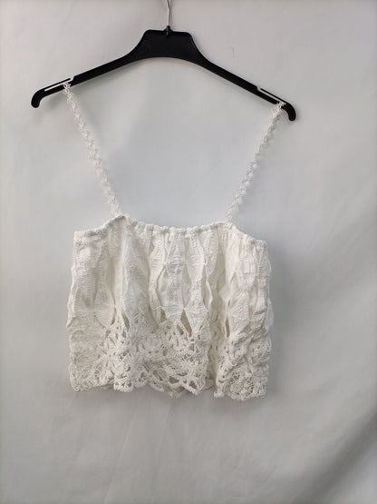 ZARA. Top blanco croché T.s