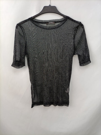 ZARA. Top negro hilos T.s