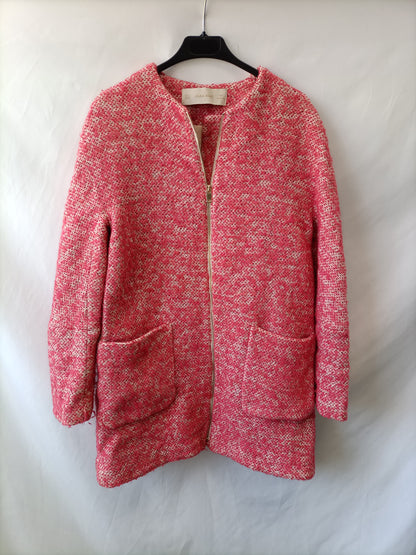 ZARA. Abrigo jaspeado rosa y blanco  T.m