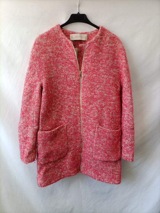 ZARA. Abrigo jaspeado rosa y blanco  T.m