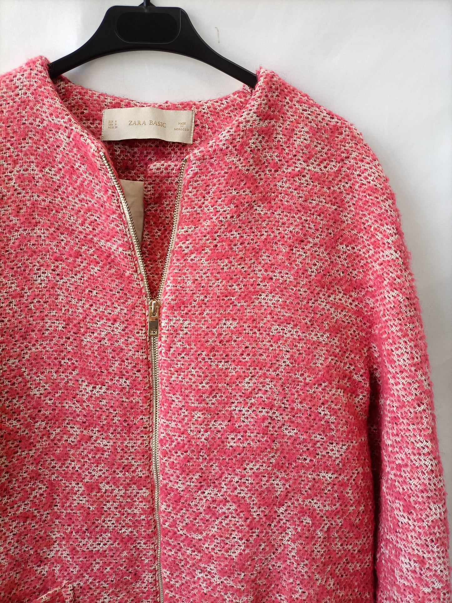 ZARA. Abrigo jaspeado rosa y blanco  T.m