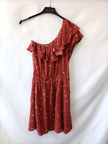 PULL&BEAR. Vestido burdeos flores T.m