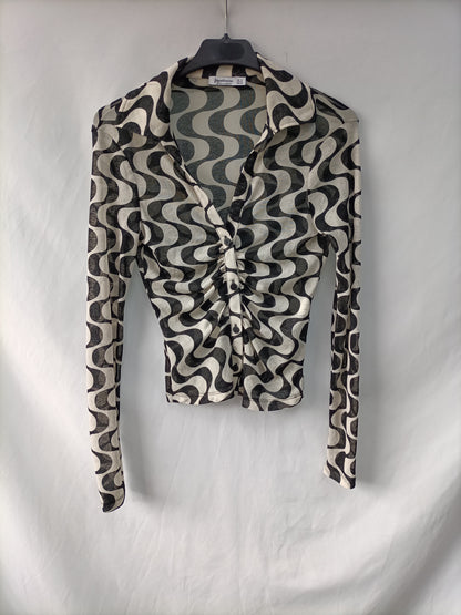 STRADIVARIUS.Top fruncido estampado retro T.M