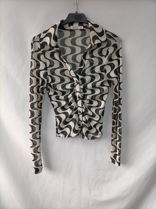 STRADIVARIUS.Top fruncido estampado retro T.M