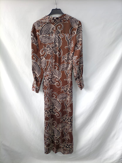 ZARA.Vestido midi marrones T.S