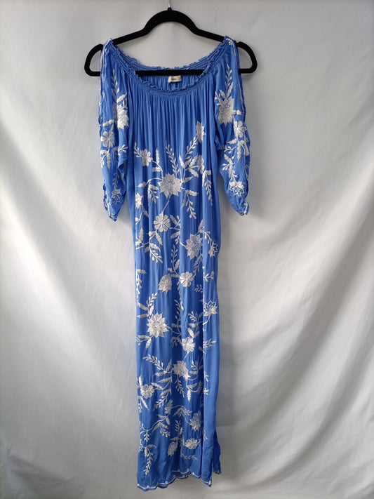 MIUSSA. Long blue embroidered dress TS/M