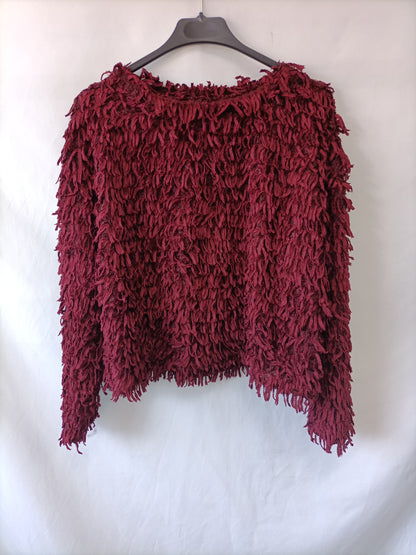 ZARA. Jersey Burdeos flecos T.m