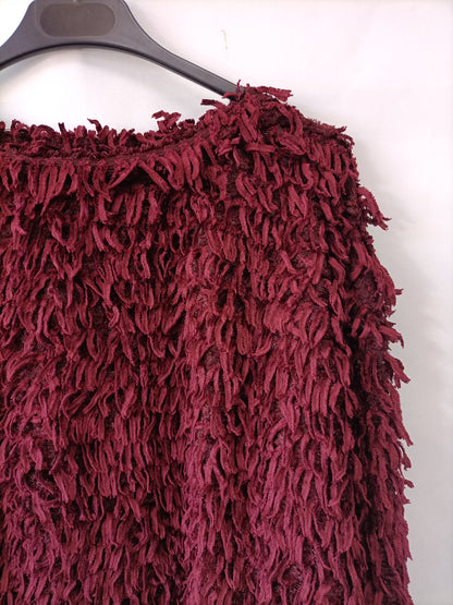 ZARA. Jersey Burdeos flecos T.m