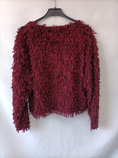 ZARA. Jersey Burdeos flecos T.m