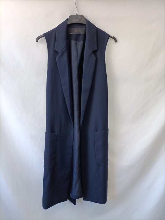 ZARA. Chaleco de vestir azul T.s