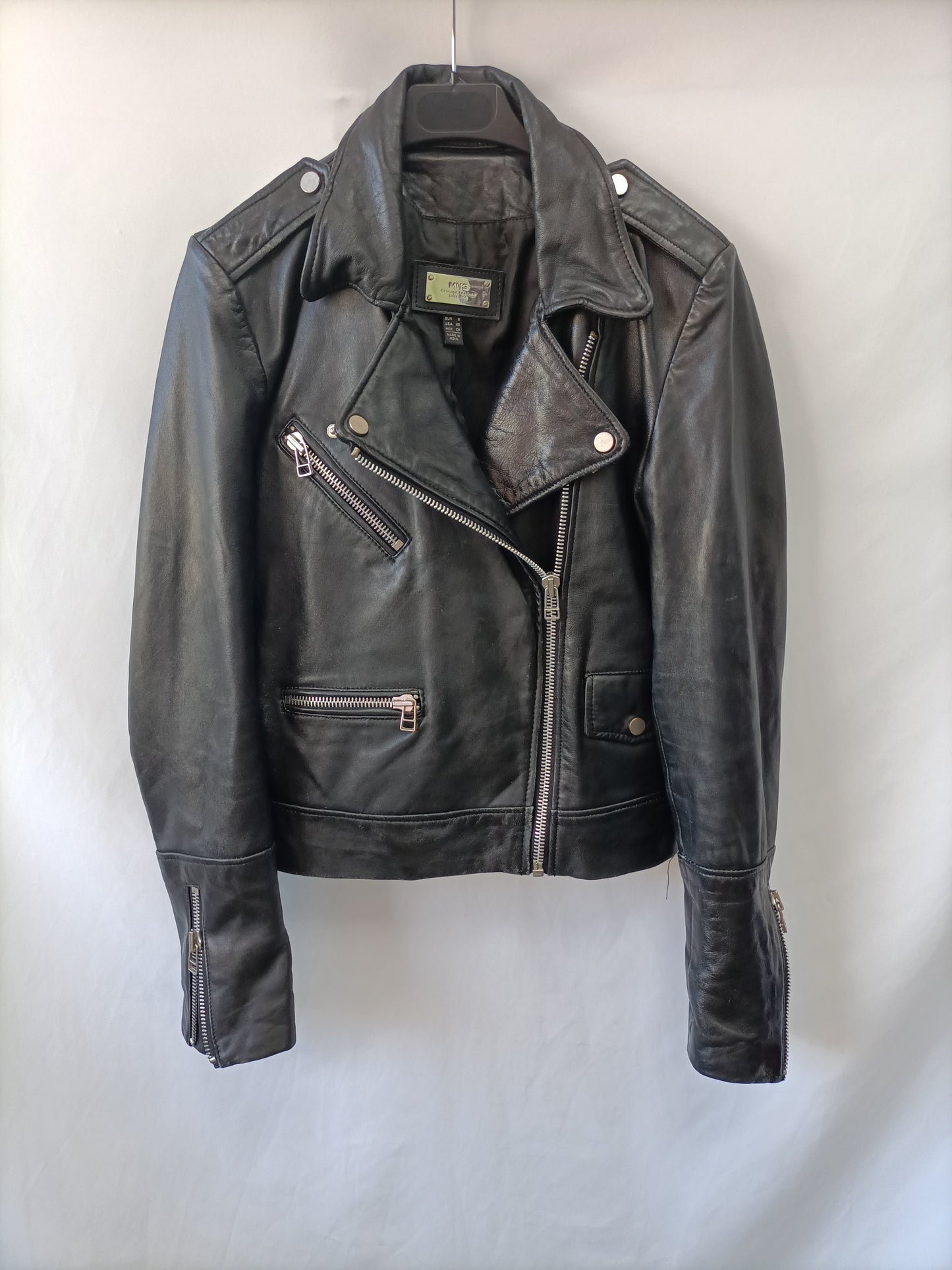 MANGO. Biler negra piel T.s (tara)