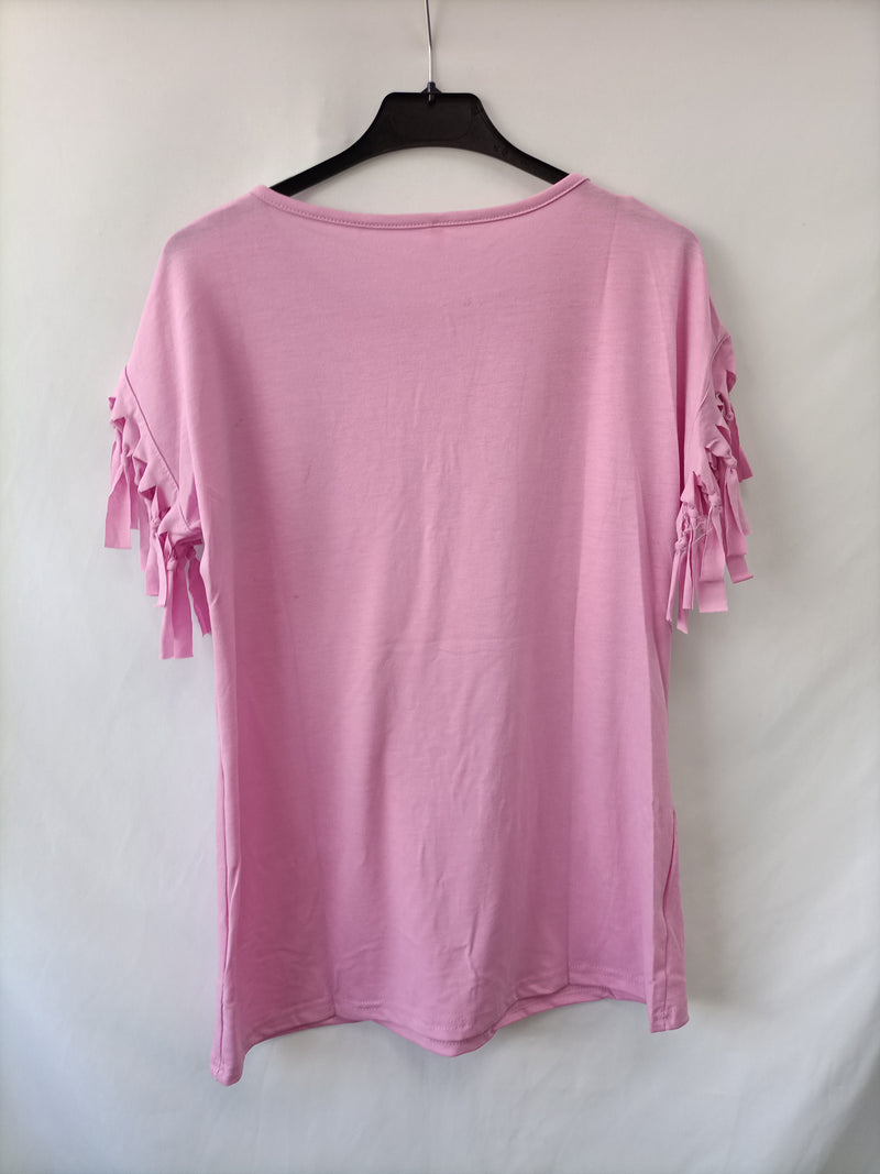 OTRAS. Camiseta rosa flecos T.xl