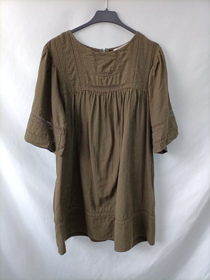 ZARA. Vestido verde fluido T.m